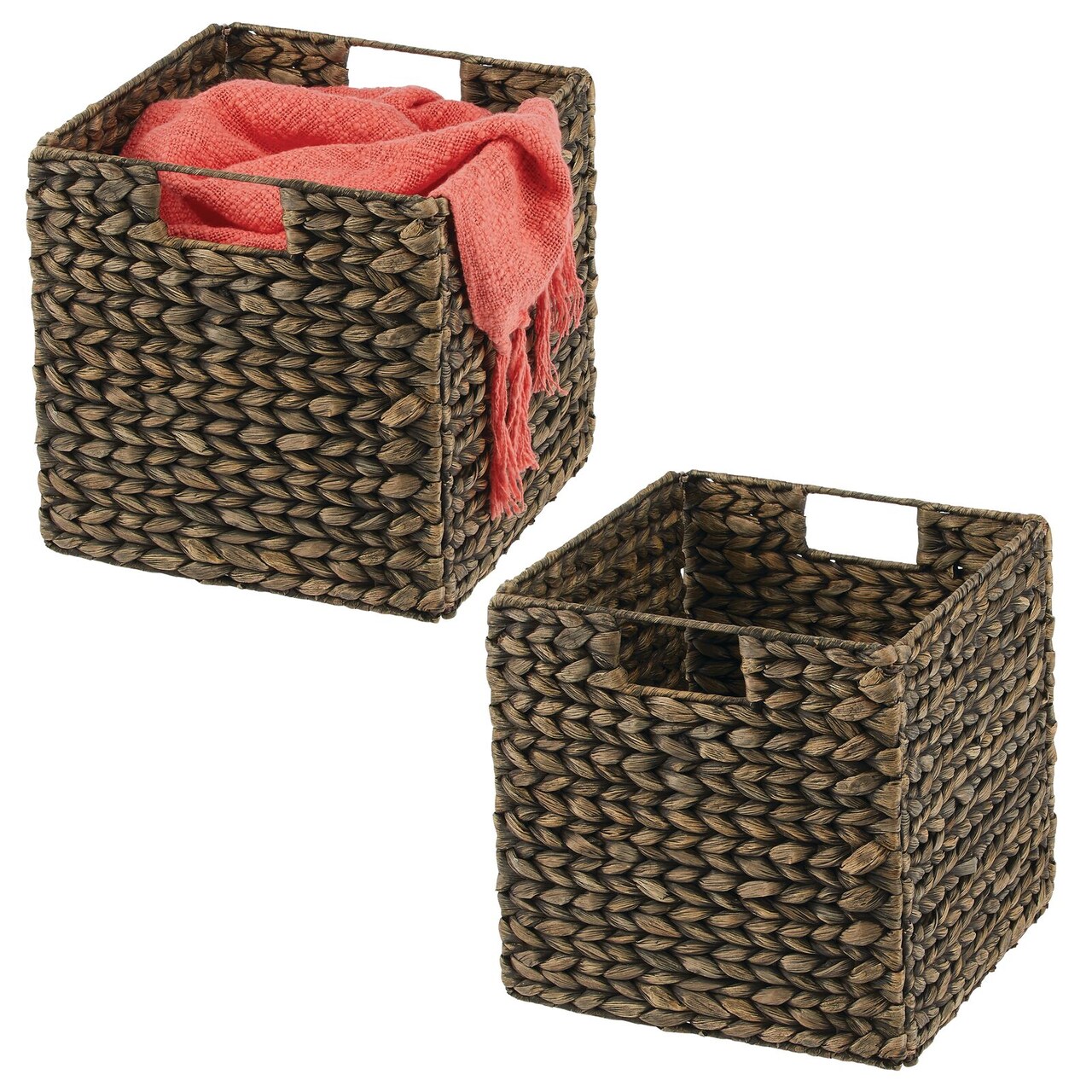 mDesign Large Woven Hyacinth Home Storage Basket for Cube Furniture, 2 Pack